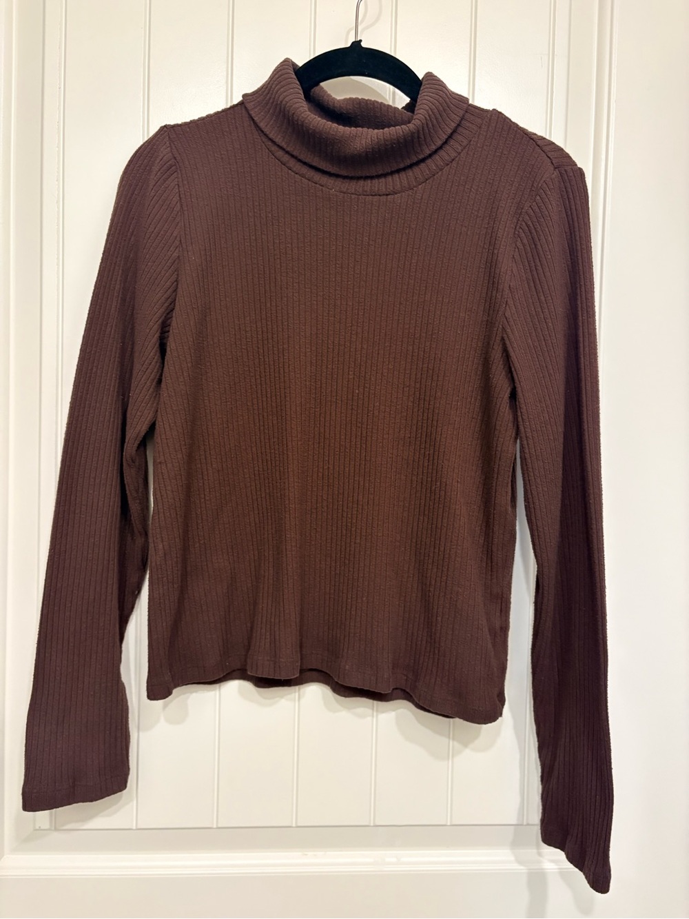 The Group Babaton Brown Ribbed Turtleneck Sweater Cropped Long Sleeve Size Large